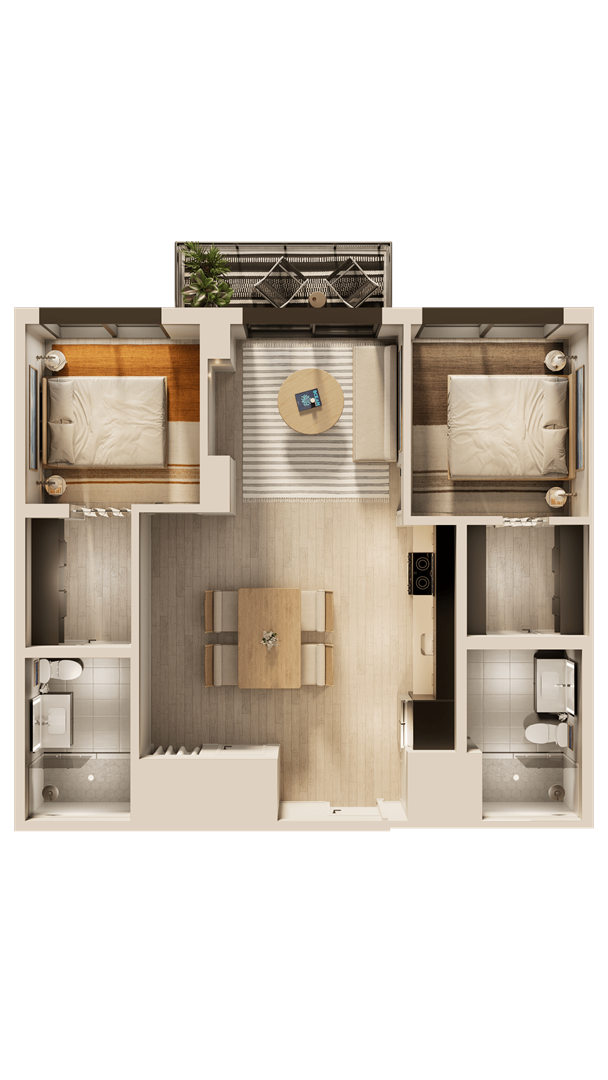 a 3d floor plan of a house with a bedroom and a bathroom